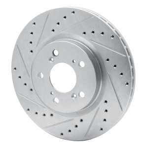 Acura RL Brake Rotor (1) - Front Left - R1 Concepts - Drilled & Slotted - Silver - `05-`12